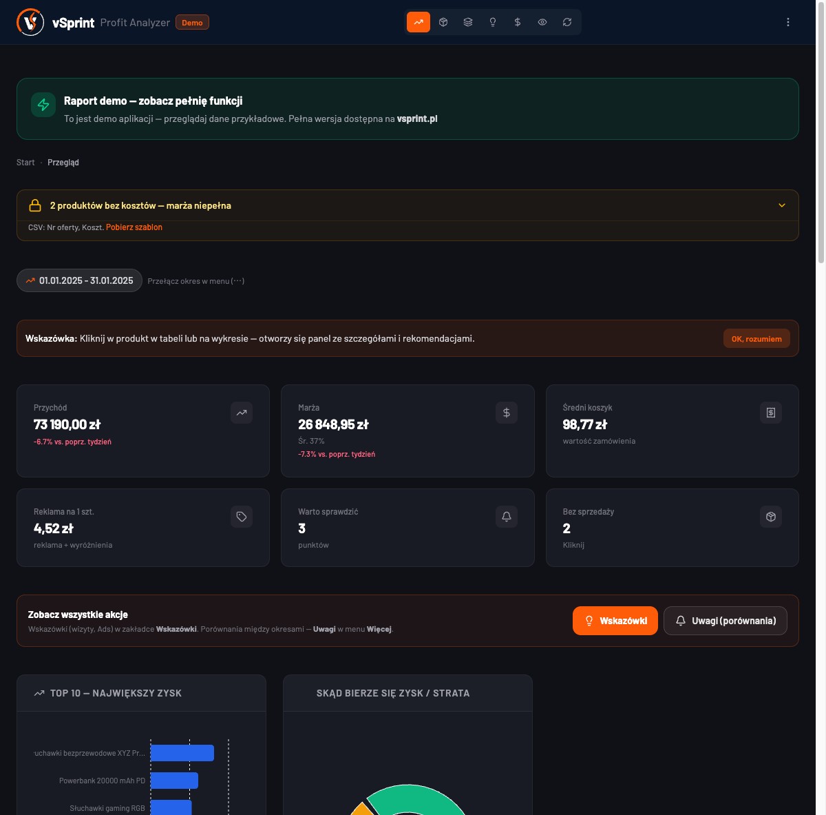 Podgląd kalkulatora rentowności